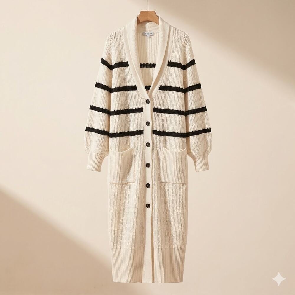 Shona Joy Maddison Balloon Sleeve Knit Dress Cardigan Jumper Black White Size S